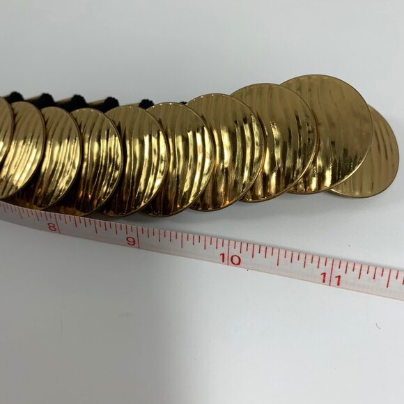 VTG Gold Tone Textured Disc Elastic Belt Clasp Closure Stretchable 22 -34" - Picture 4 of 5